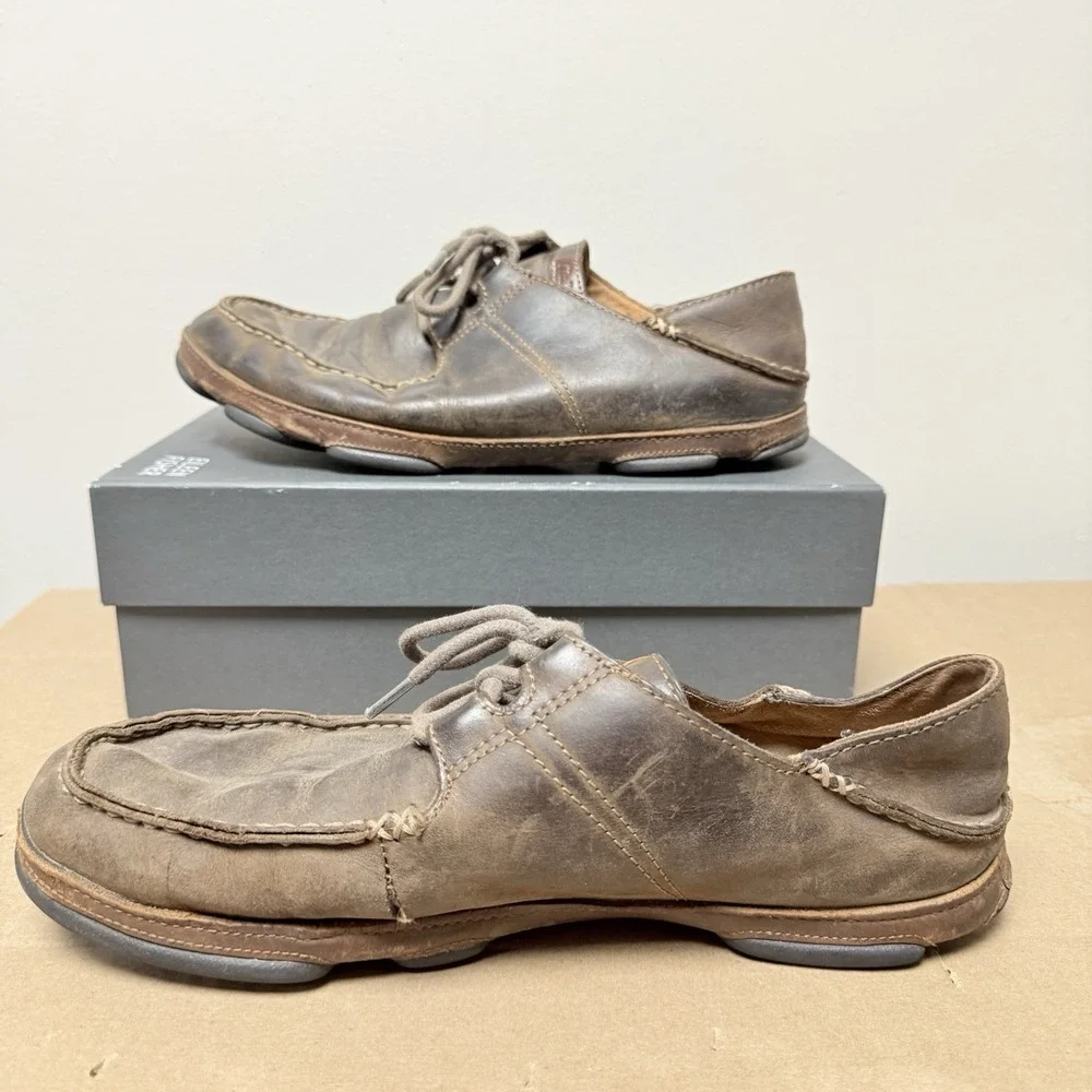 Olukai Ohana Lace-Up Nubuck Leather Casual Comfort Shoes Men's‎ Size 10 Brown